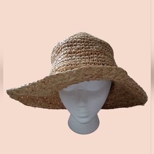 Scala Twisted 100% Raffia Straw Boater Hat Natural EUC
